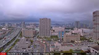 [2026-08-13 Sunset & Night] LIVE Tokyo Bay | 都営バス 深川車庫 | Toei Bus Depot | 時刻表なし版 | 17:00-05:00 JST live webcam