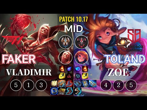 T1 Faker Vladimir vs SB TolanD Zoe Mid - KR Patch 10.17
