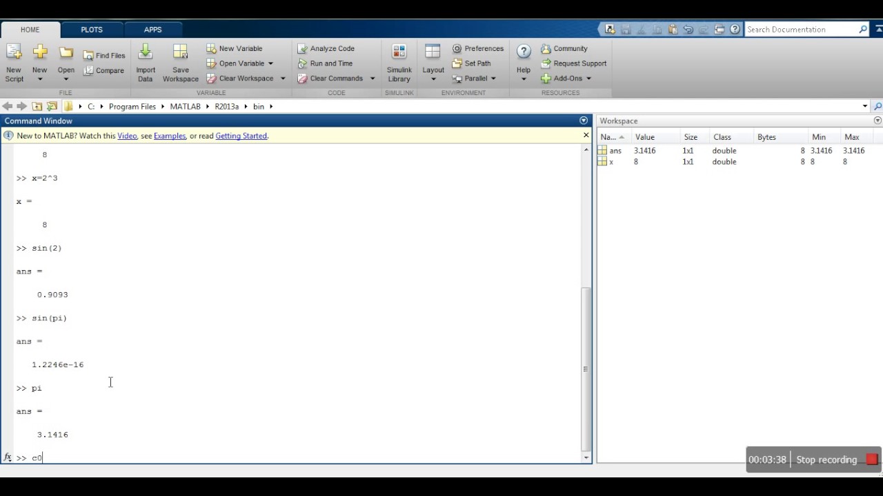Getting started with MATLAB: Basic operations