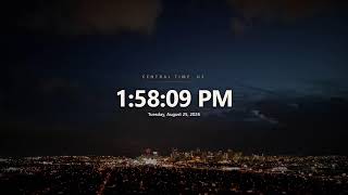 🔴 LIVE Central Time Clock | Current CST/CDT | What time is it now | Relaxing Skyline and White Noise