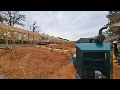 Putzmeister TK-50 Pumping 320' In A Chicken Barn! 