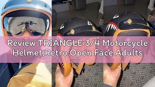 Review TRIANGLE 3/4 Motorcycle Helmet,Retro Open Face Adults Helmets with Visor,Half Face Moped Helm