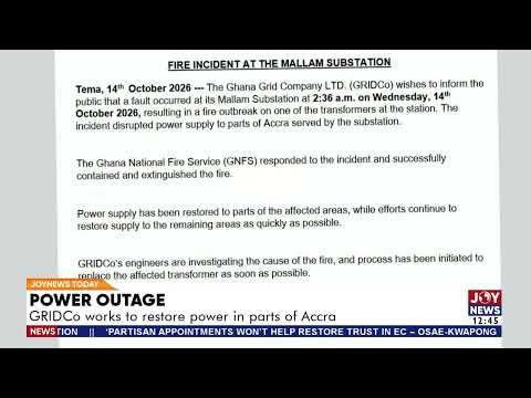 Power Outage: GRIDCo works to restore power in parts of Accra