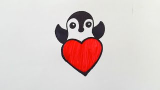 Easy Drawing For Valentine's Day || Valentine's Day Special Drawing || Penguin Drawing
