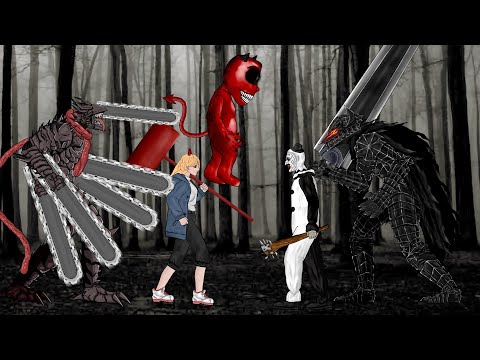 Devil Chainsaw Man, Power, Talking Juan vs Guts Berserker Armor, Art the Clown, Siren Head.