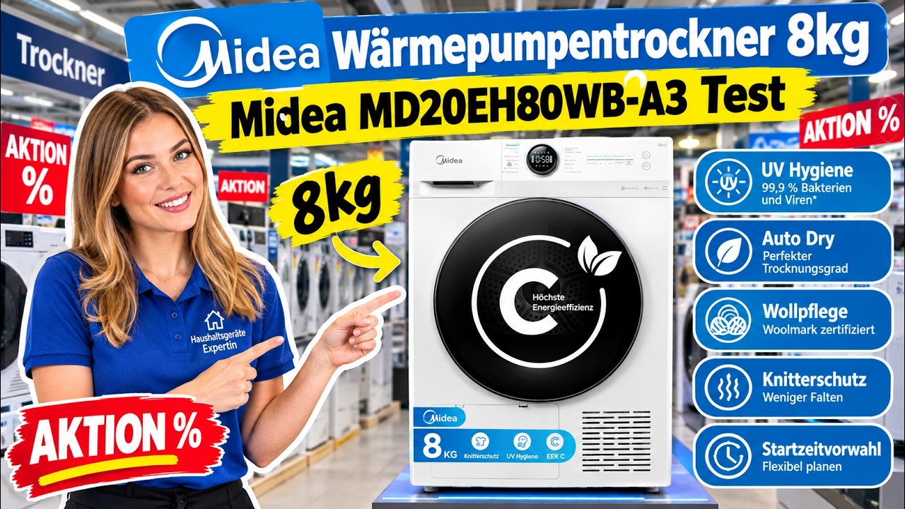 🟢🟢🟢 Midea Wärmepumpentrockner 8kg - Midea MD20EH80WB-A3 Test