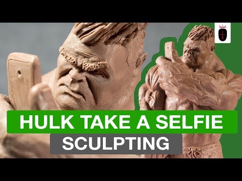Hulk sculpting tutorial. "Bruce Banner makes a selfie" in clay.