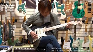 Video thumbnail for Blue Guitars -  FREEDOM CUSTOM GUITAR RESEARCH EZa SSH Alder2P/Maple - SDB(Shadow Black) by Blue Guitars