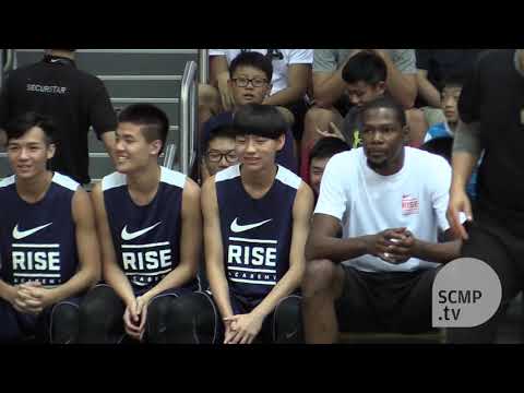 NBA superstar Kevin Durant shows off his skills at the Nike Rise Academy in Hong Kong