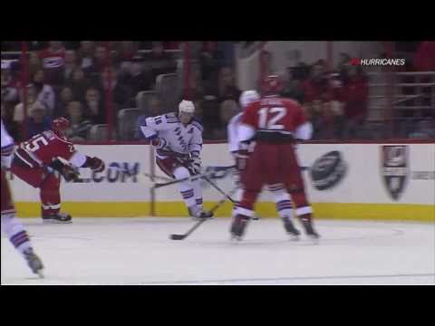 Eric Staal Hard Check on His Brother Mark Staal (2-22-2011)