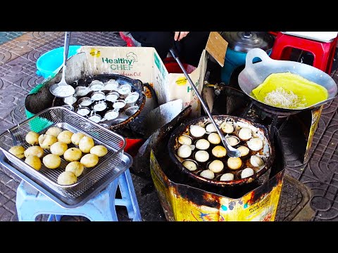 The Best Khmer Breakfast have Been Sale in PC Market, Nom Banh Chok, Rice Ball & Yellow Pancake