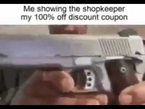 Me showing the shopkeeper my 100% off discount coupon