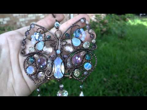 Gemstone Butterfly Sun Catcher Crystal Copper wire wrapped