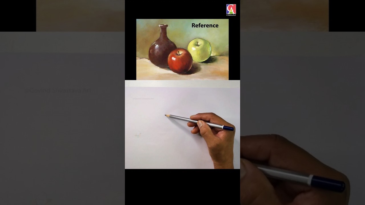 Apple Drawing with Flower pot #apple #flowerpot #drawing