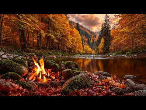 Autumn Campfire by the River 🍁 Crackling Fire & Nature Sounds [4K UHD]