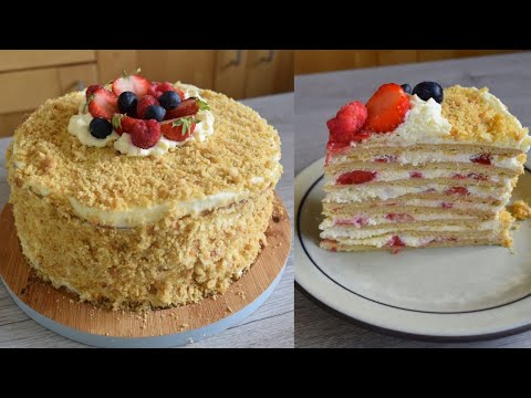 Russian Strawberry Honey Cake | Strawberry Medovik Recipe