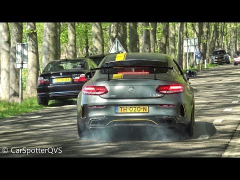 Mercedes C63R with Akrapovic - HUGE Burnouts, Drag Racing, Accelerations!