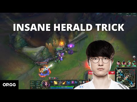 T1 Faker shows INSANE HERALD TRICK to win lane!