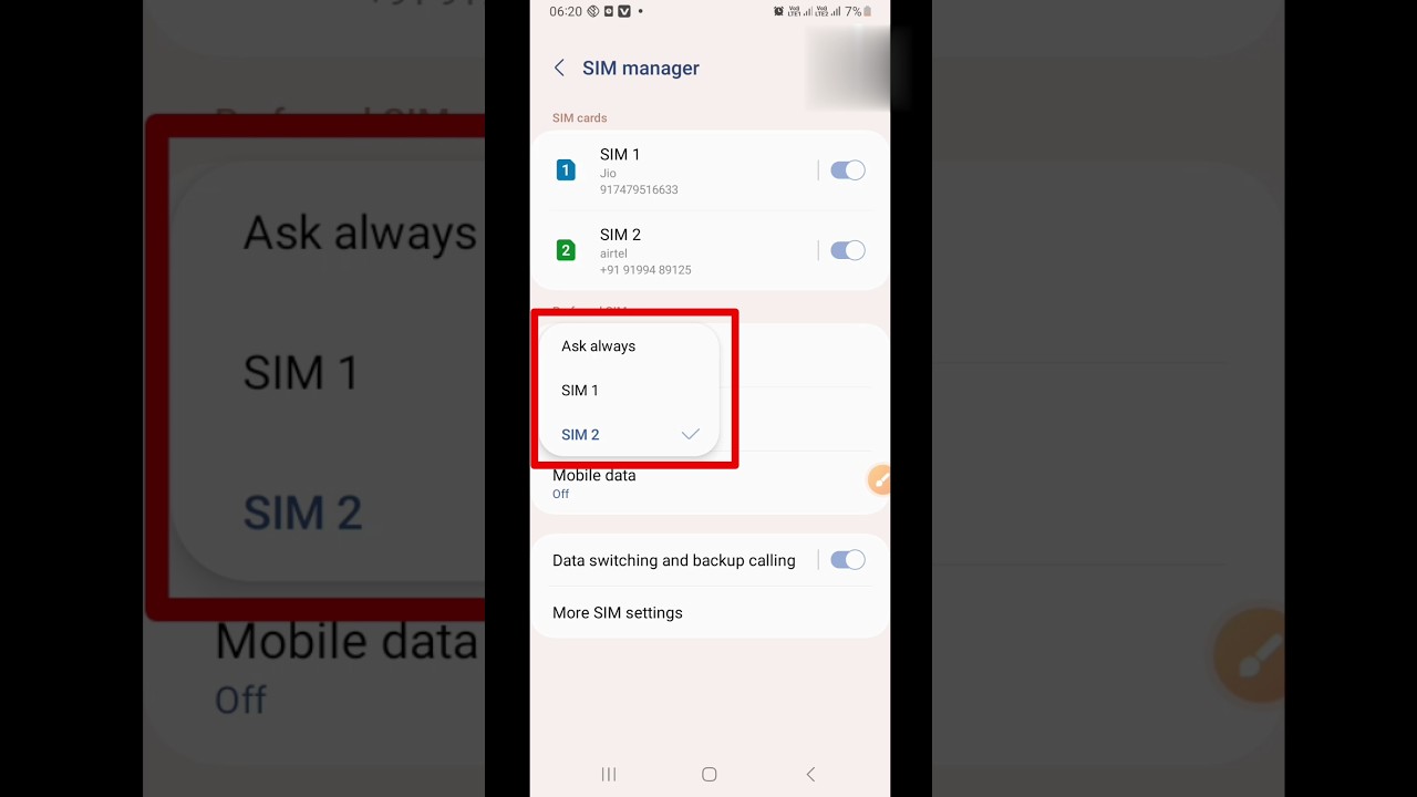 Call ko SIM 1/2 me kaise change kare || call ko SIM 1 me kaise fix kare || #shorts