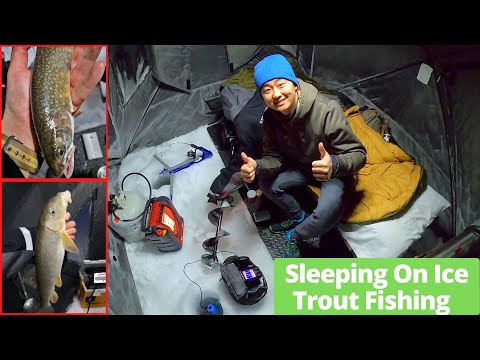 Winter Camping Overnight Ice Fishing For Trout (Caught My First Ever Splake)