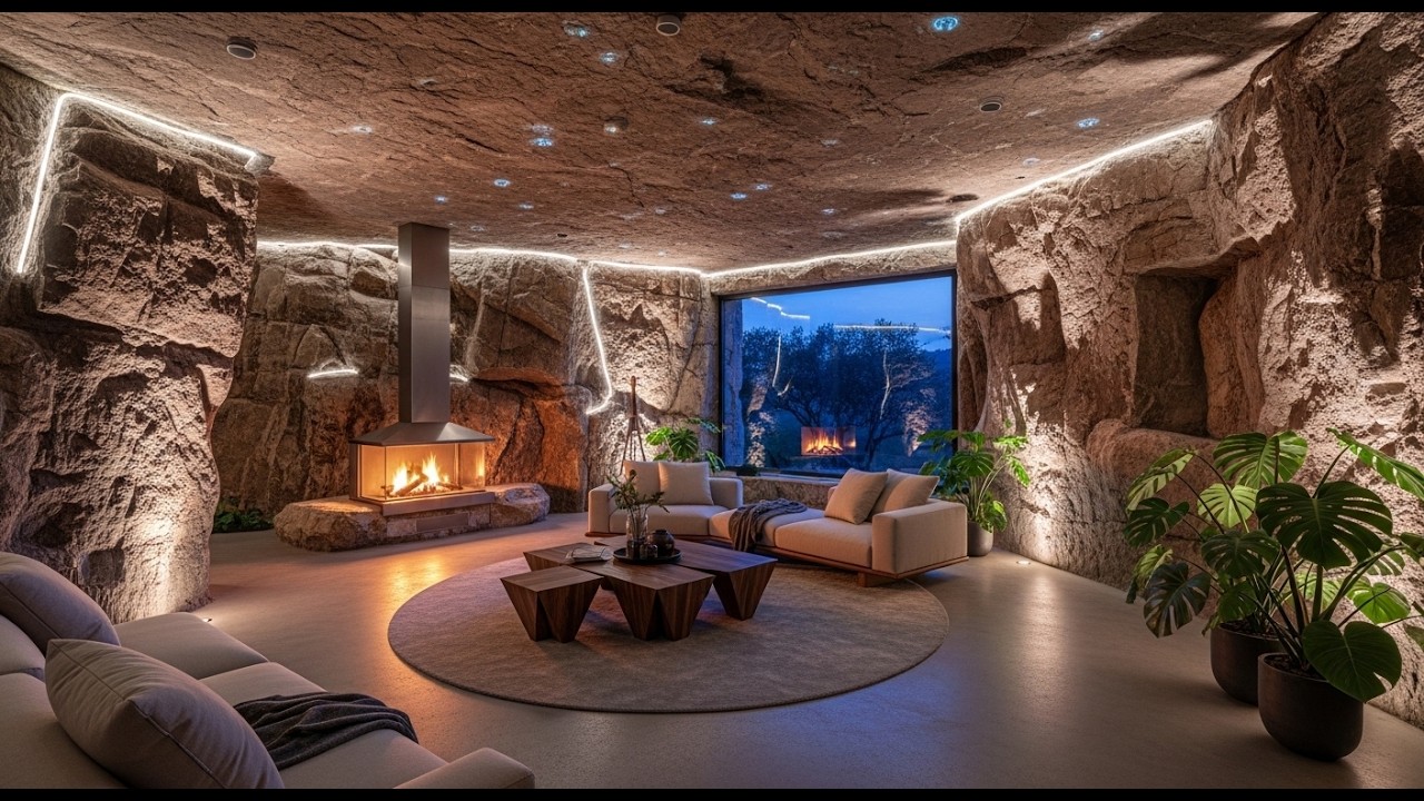 STUNNING Modern cave HOUSE Tour: luxury LIVING Room decor IDEAS