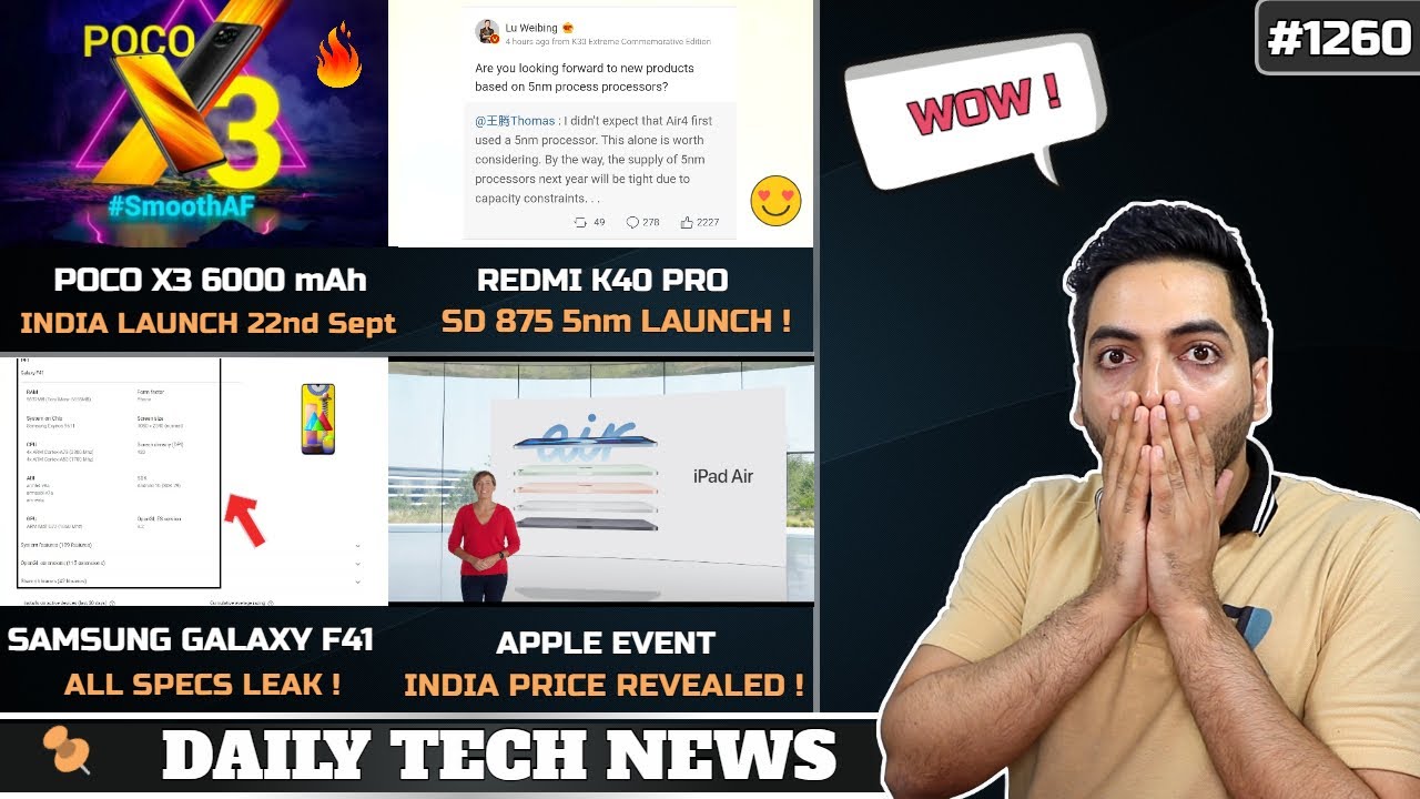 POCO X3 6000 mAh India,Redmi K40 Pro SD 875,Samsung F41 Specs,Mi Band 5 India,OPPO F21,Infinix TV