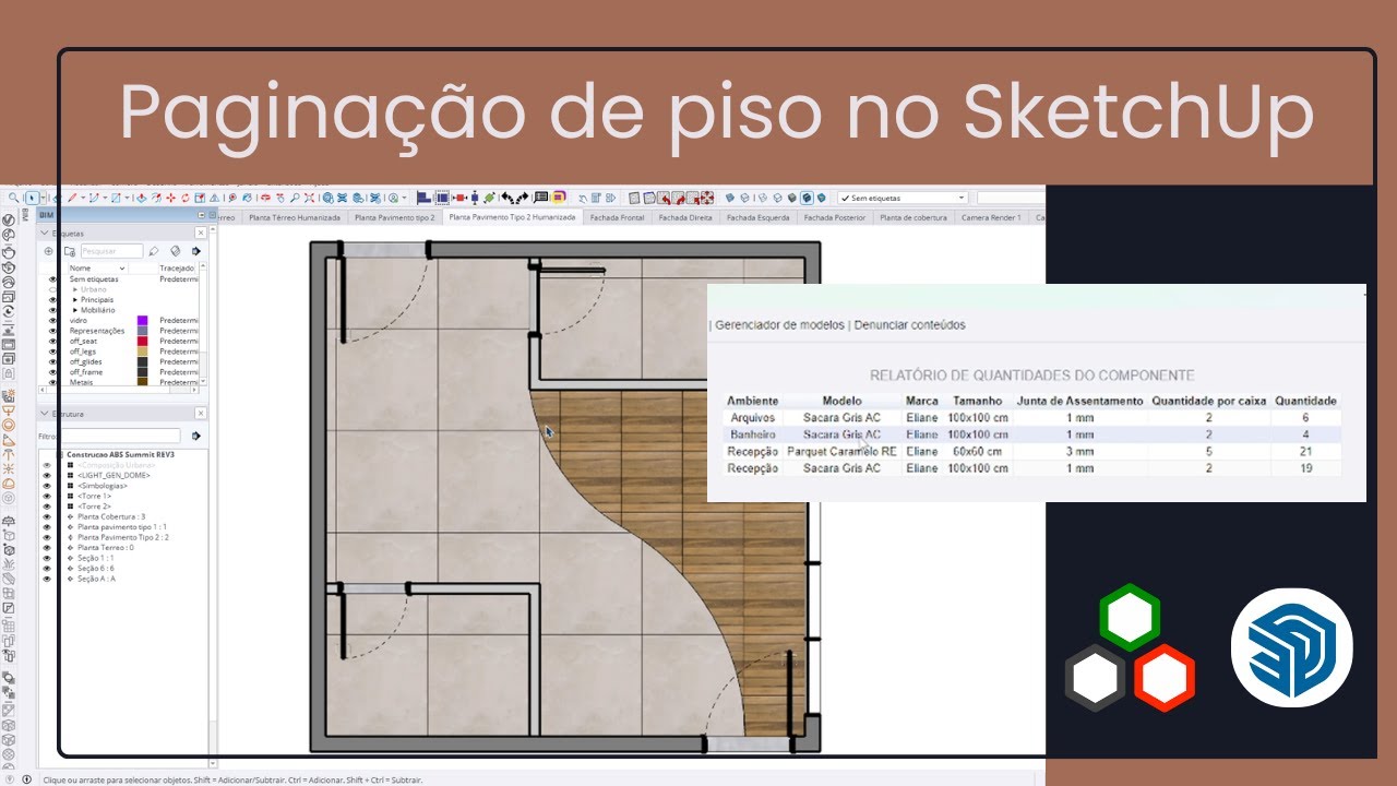 BIM no SketchUp - Como fazer paginação de piso já com quantitativos