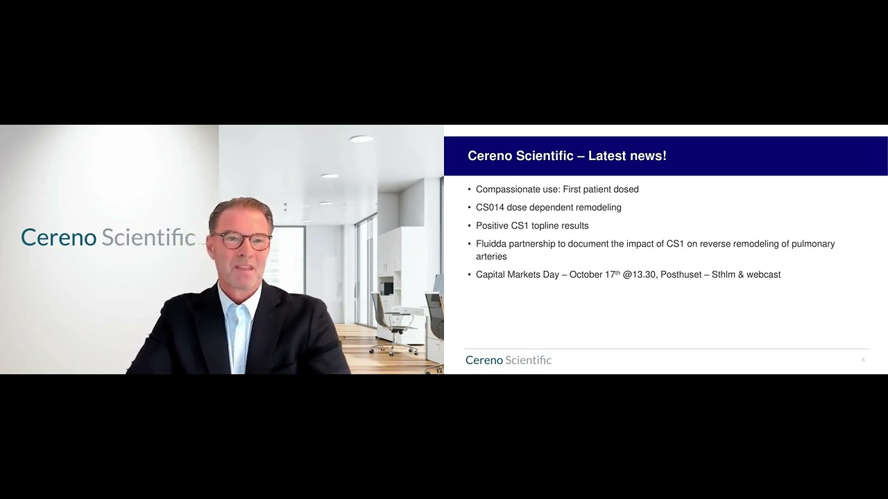 Cereno Scientific presents positive topline results of Phase IIa trial with CS1 in PAH