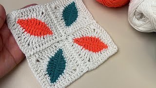 Super easy crochet feather square motif pattern,How to join squares