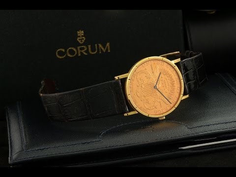 Corum Mens $20 Gold Coin 1892 Eagle Quartz Watch Solid Original With Box Papers