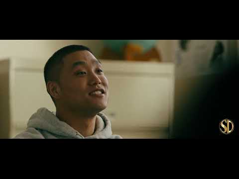 Trailer moment: Boogie in profile on an empty court, score’s keys and drums hovering