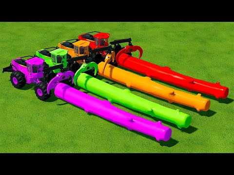 TRANSPORT GIANT LOB TREE WITH JOHN DEERE TRACTORS - Farming Simulator 22