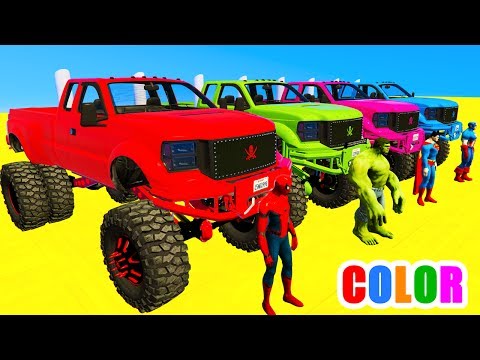 COLOR MCQUEEN Monster Truck in Spiderman Cars cartoon for babies with 3D Superheroes for kids!