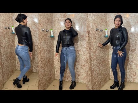 wetlook | skinny jeans and leather jacket