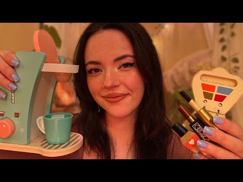 ASMR Wooden Makeup Roleplay & Coffee Shop (pampering,...