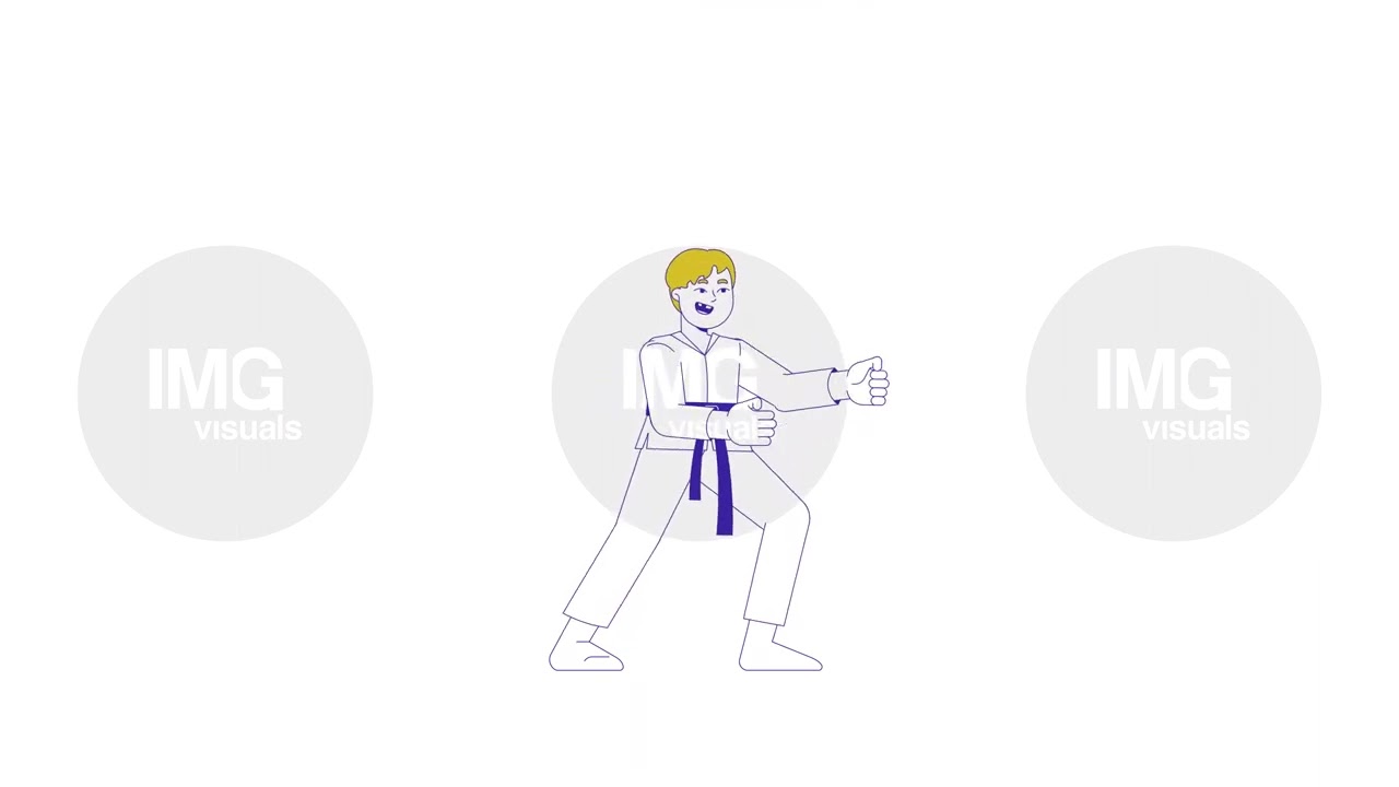 Martial arts kimono boy in fighting stance 2D character animation