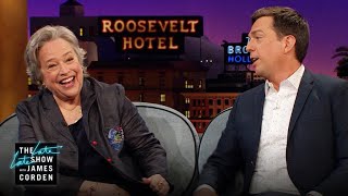 Kathy Bates' Great Danes Loved Ed Helms on 'The Office' video