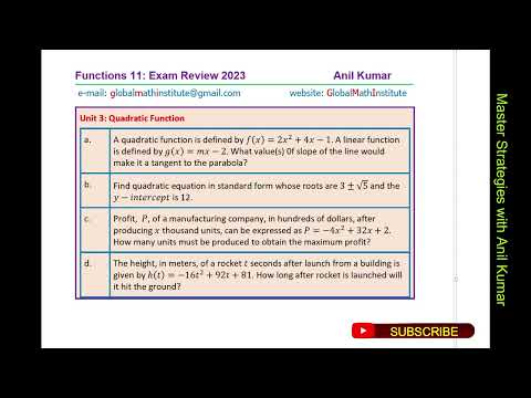 MCR3U Functions 11 Exam Review with 61 Questions from Past Test