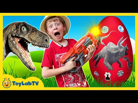 Giant Life Size Raptor and Park Rangers! Dinosaur Surprise Egg, Dino Kids Family Game & Toys