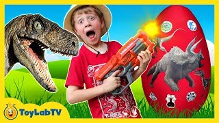 GIANT Life Size Raptor Attacks LB, Dinosaur Surprise Egg w/ Dino Kid Family Game, Toys & Gummy Candy