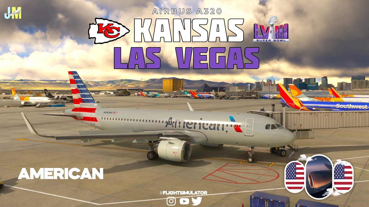 Super Bowl Flight Kansas to Las Vegas on American Airlines' Airbus