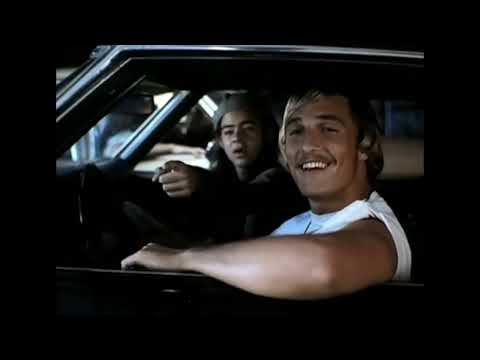 Dazed and Confused trailer still of the GTO cruising the school lot to Aerosmith’s Sweet Emotion