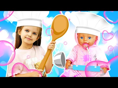 Maya and Lina cook cookies for friends! Kids prepare a birthday party for Maya and the baby doll.