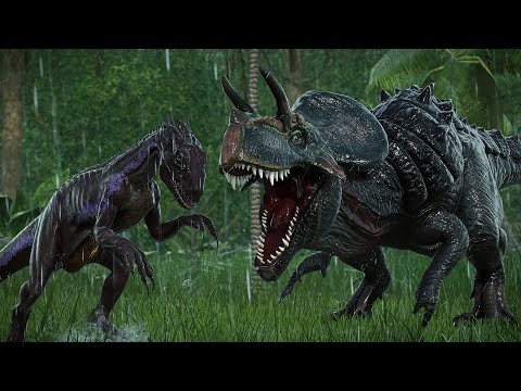 Jurassic World Evolution - 2 Ultimasaurus Vs 2 Indoraptor (Dinosaurs Fighting)