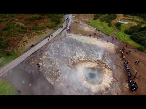 Drone Over Strokkur Geysir, Iceland