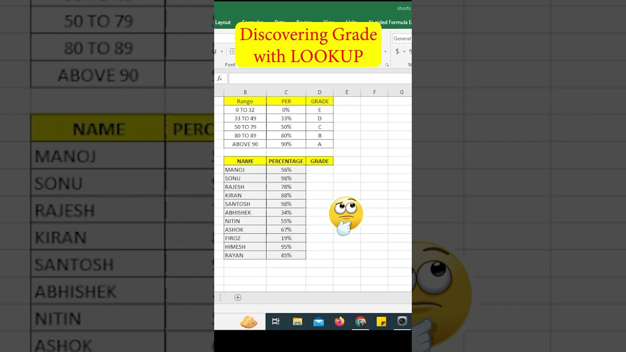 Insert grade with lookup formula in excel | lookup function data entry #interviewquestions #viral
