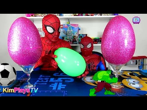 Spiderman vs Ninjas vs Giant Easter Surprise Eggs | Giant Pink Glitter Surprise Eggs and Mermaids Video