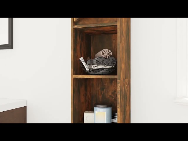 Video teaser for 815108 vidaXL Bathroom Cabinet Smoked Oak 30x30x183,5 cm Engineered Wood