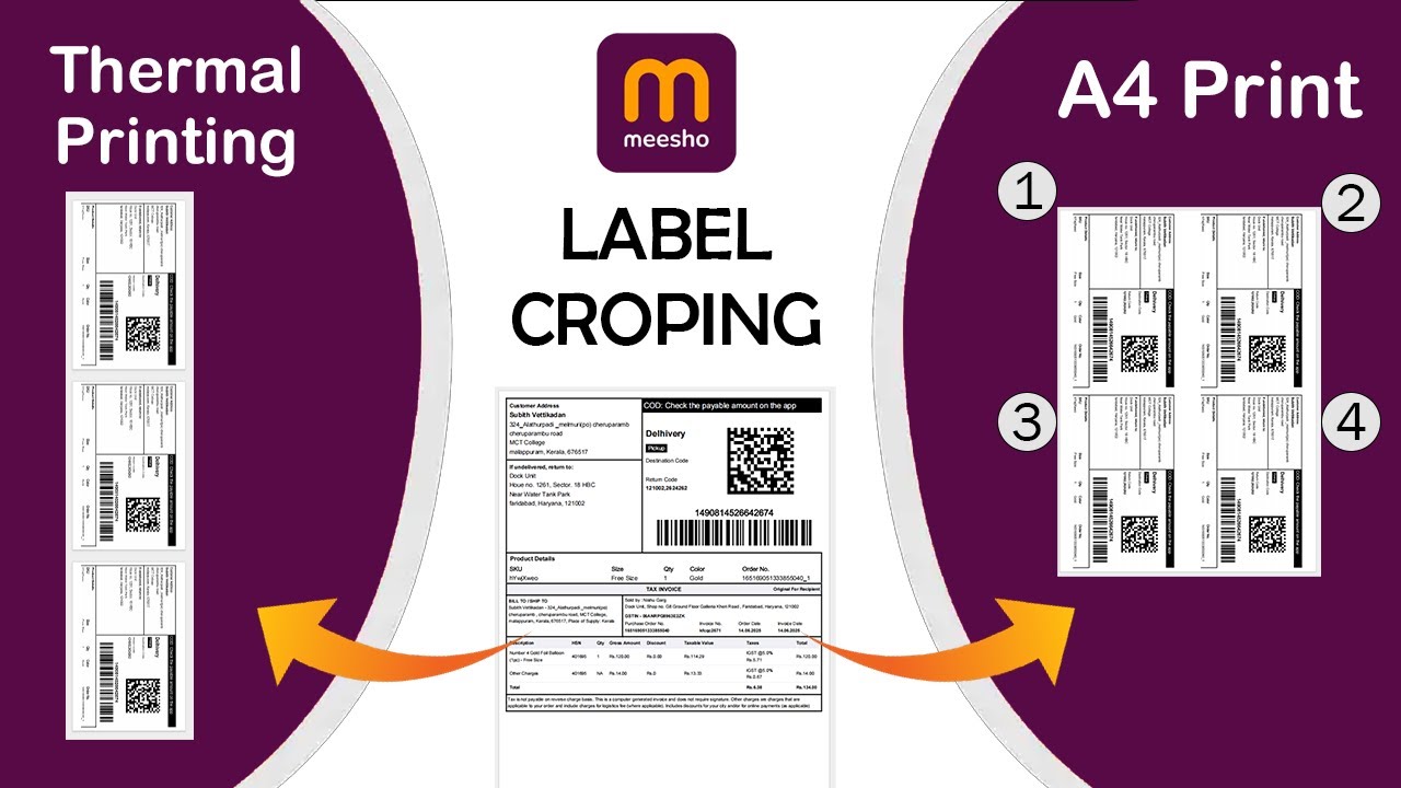 Meesho Label Cropping for Thermal Printing & A4 Size Collage