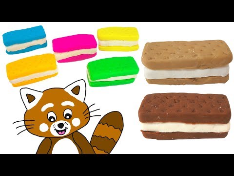 Glass Pukkins gör glassar i Play Doh lera - Lek och lär dig färger